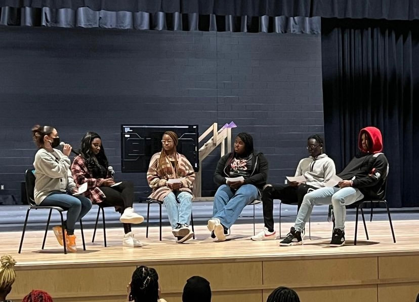 Black students at SPHS share their experiences with their peers, faculty, and staff during a Black student panel as part of SPHS’s participating in Black Lives Matter in Schools Week of Action. (Instagram @sunsetparkhs) 2023